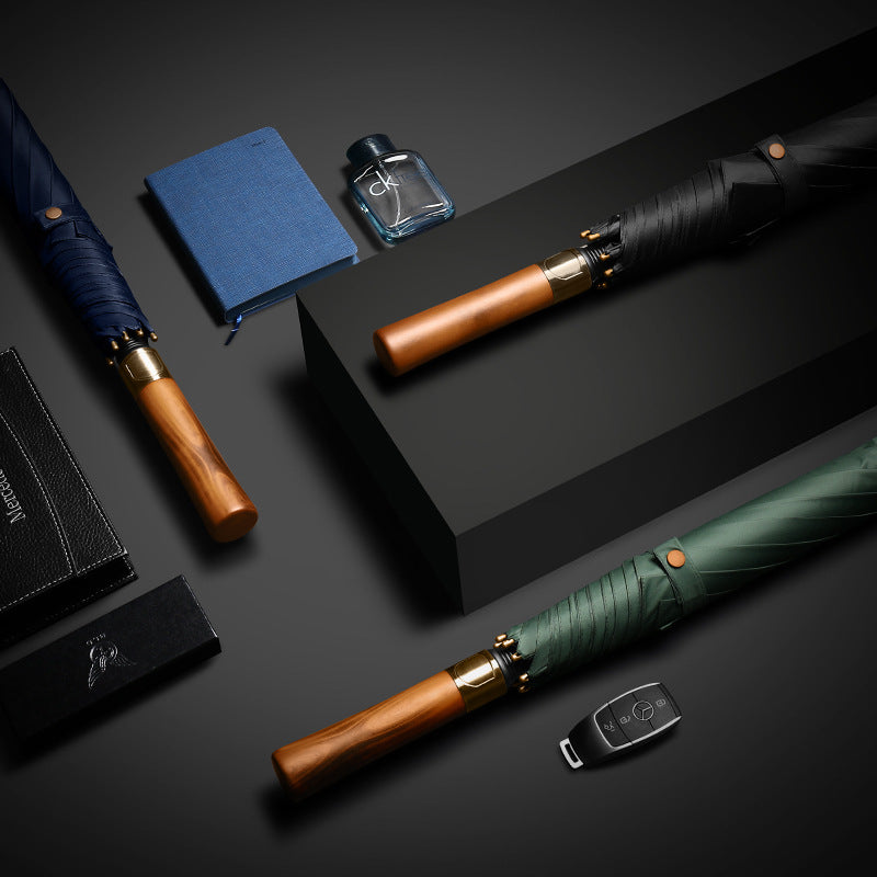 Damen eleganter Automatik-Faltschirm mit ergonomischem Holzgriff Brehn
