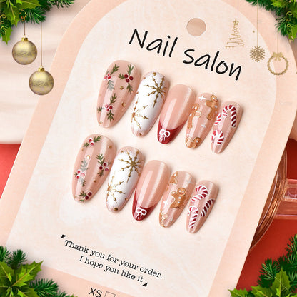 Künstlerisches Lebkuchen-Themen Press-On Nagelkunst Set Brehn