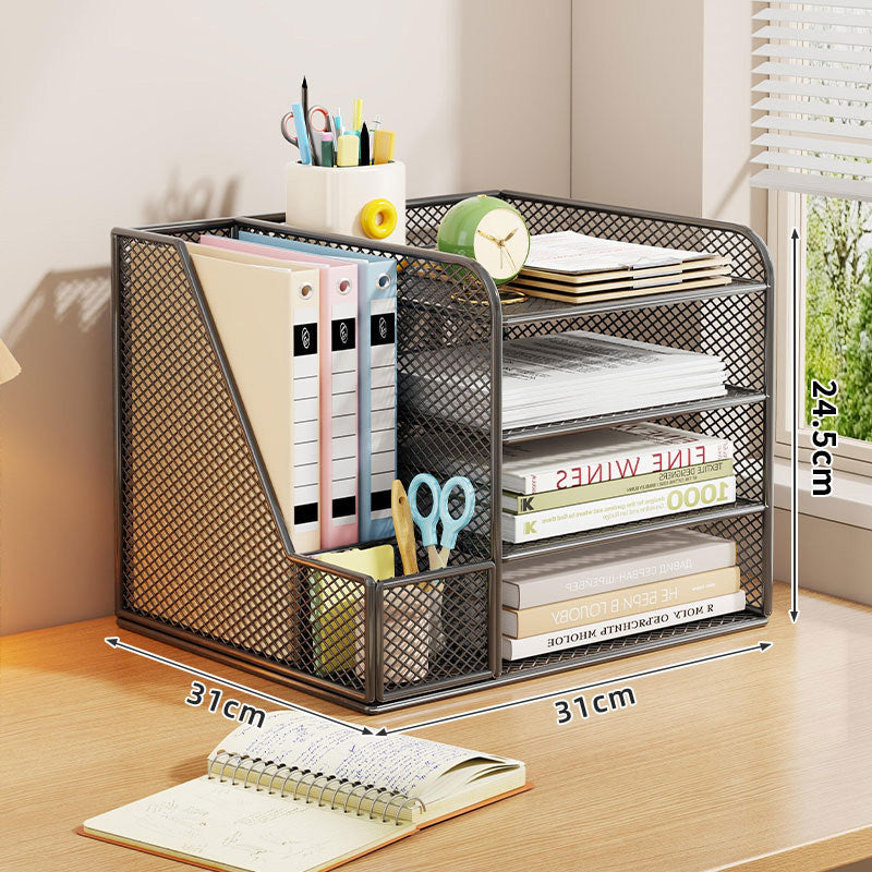 Metallgitter Multi-Tier Schreibtischorganizer mit vertikalem Dokumentenfach & abnehmbarem Stiftbecher