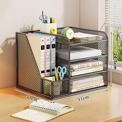 Metallgitter Multi-Tier Schreibtischorganizer mit vertikalem Dokumentenfach & abnehmbarem Stiftbecher