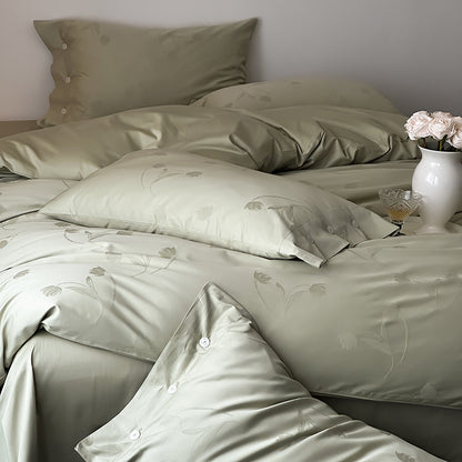 Premium-Bettbezug-Set aus Baumwollsatin mit tonalem Blumenjacquard und Knopfverschluss