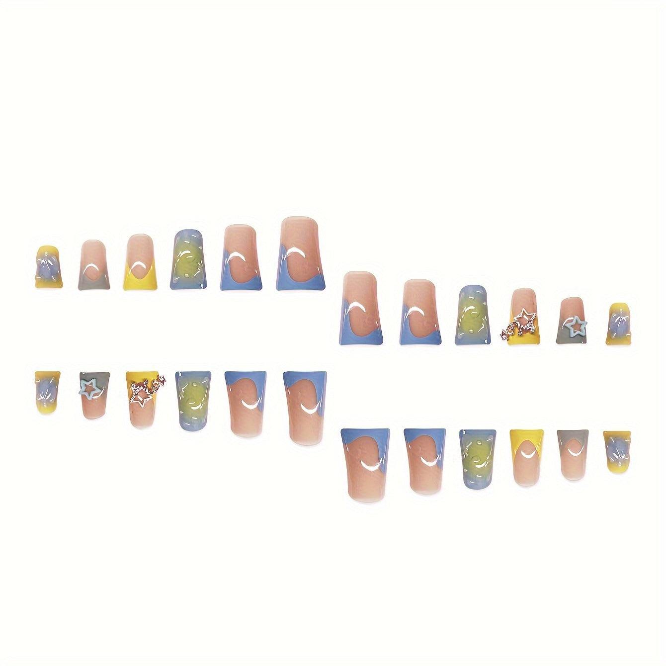 Kreatives Press-On Nagelkunstset mit Stern- und Tropfdesign Brehn