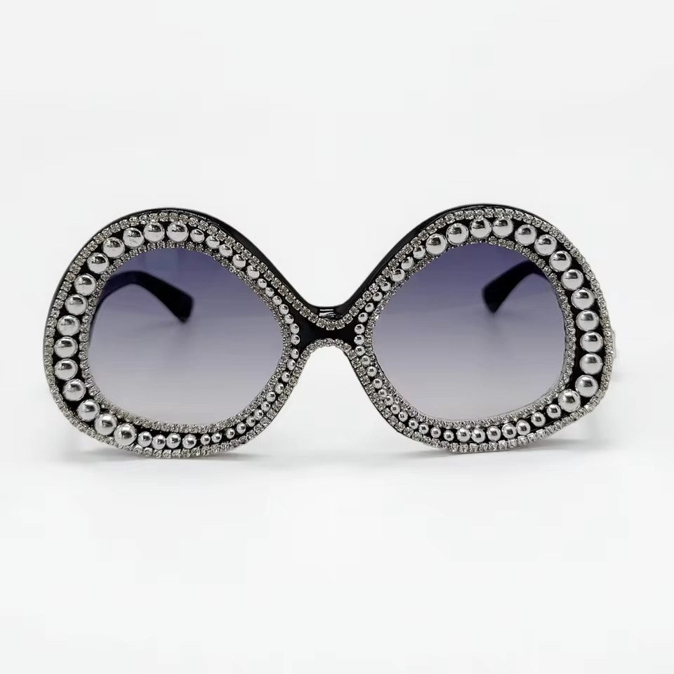 Damen Glamouröse Statement-Sonnenbrille mit funkelndem Kristallrahmen Brehn