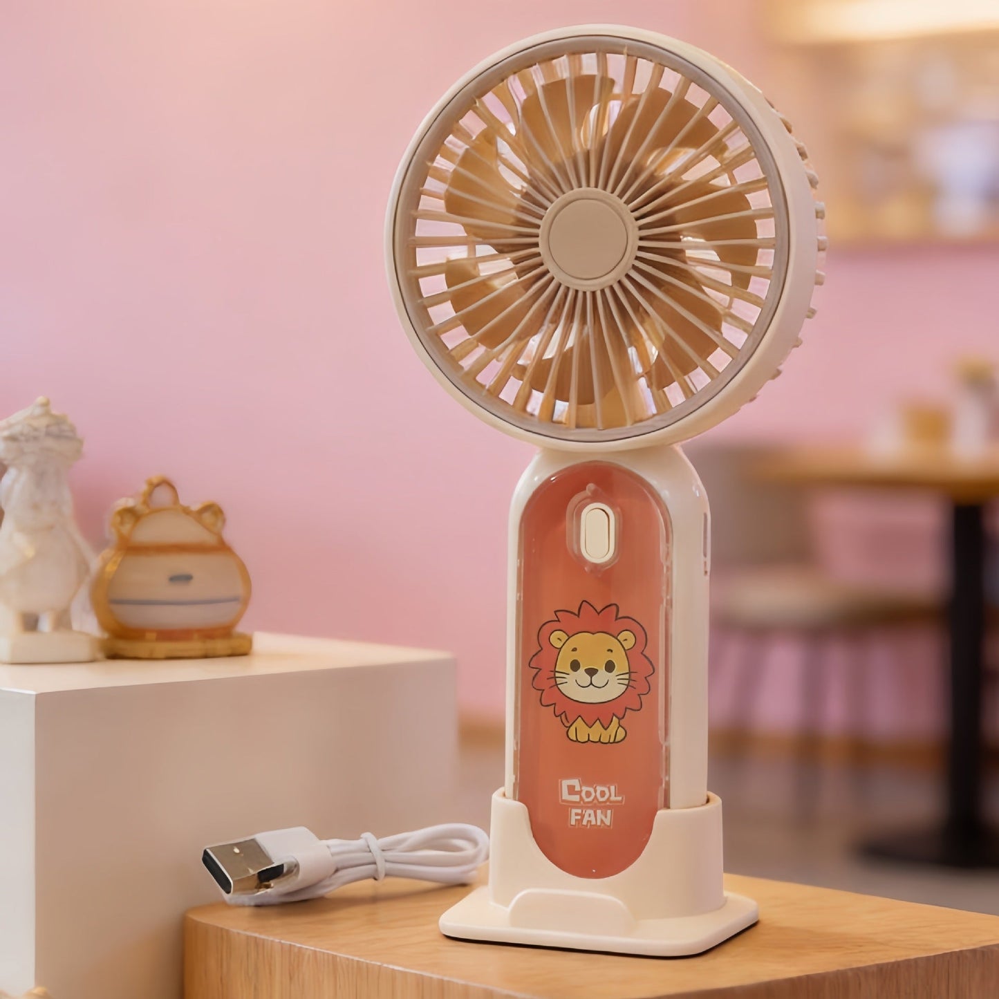 Damen Tragbarer Mini USB Ventilator mit Tier Löwen Design Brehn