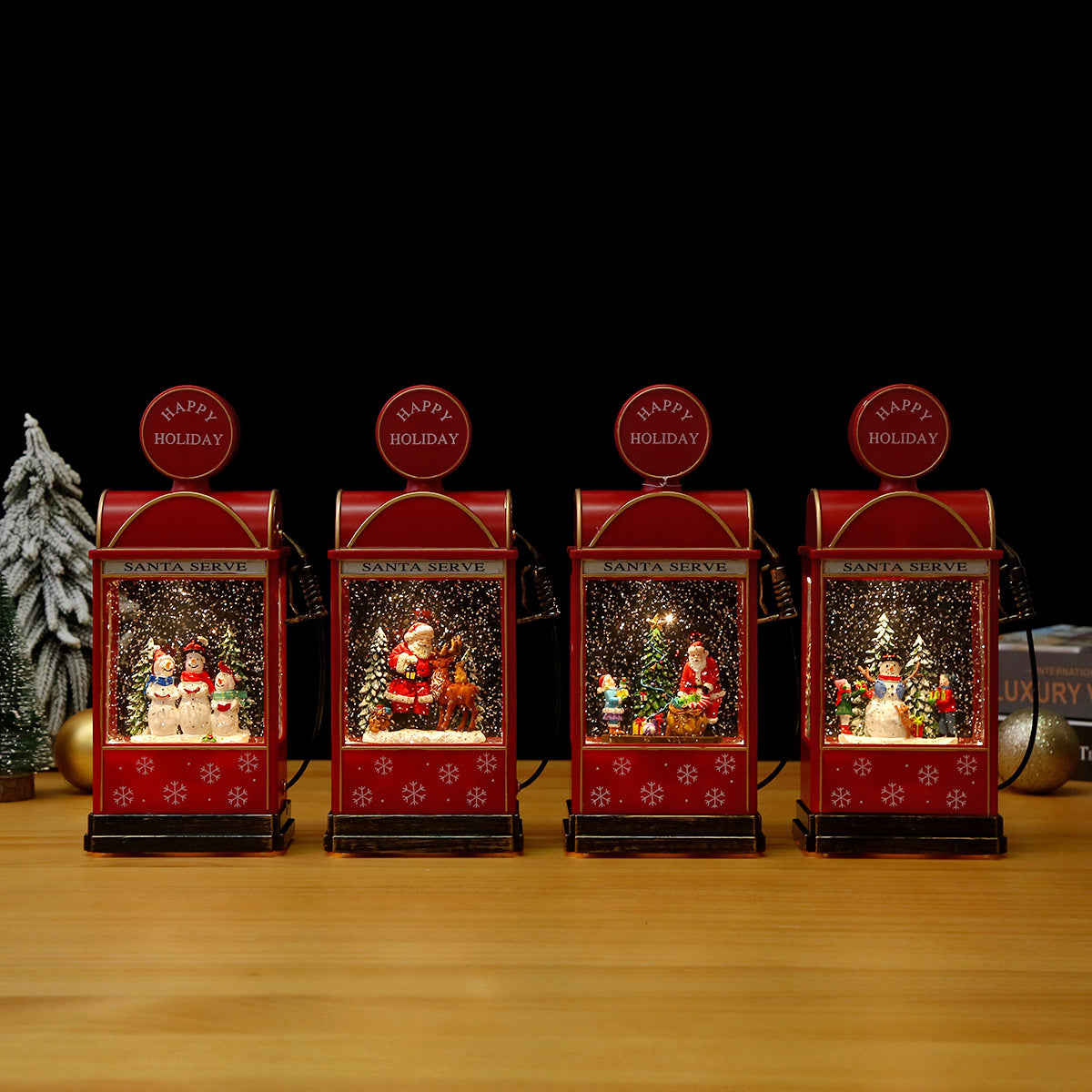 Nostalgische Weihnachtslaterne mit bewegter Schneemann-Szene Brehn