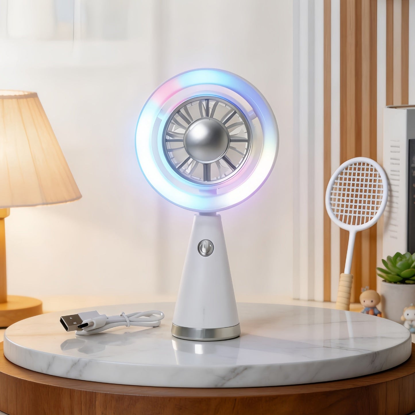 Frauen Tragbarer Mini Ventilator mit Bunt LED Licht Brehn