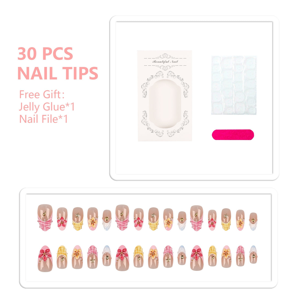 Künstlerisches Florales Press-On Nagelkunst Set
