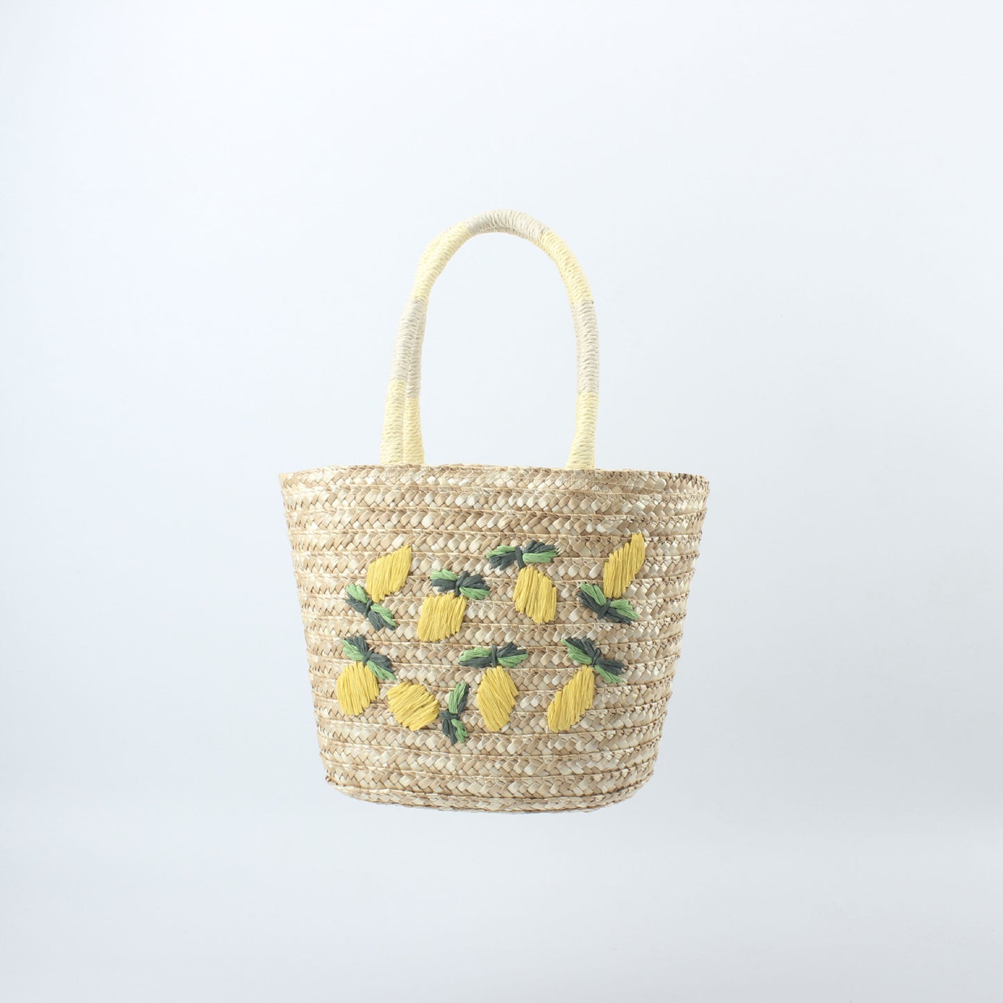 Korbtasche mit Handgesticktem Zitronen-Motiv Brehn