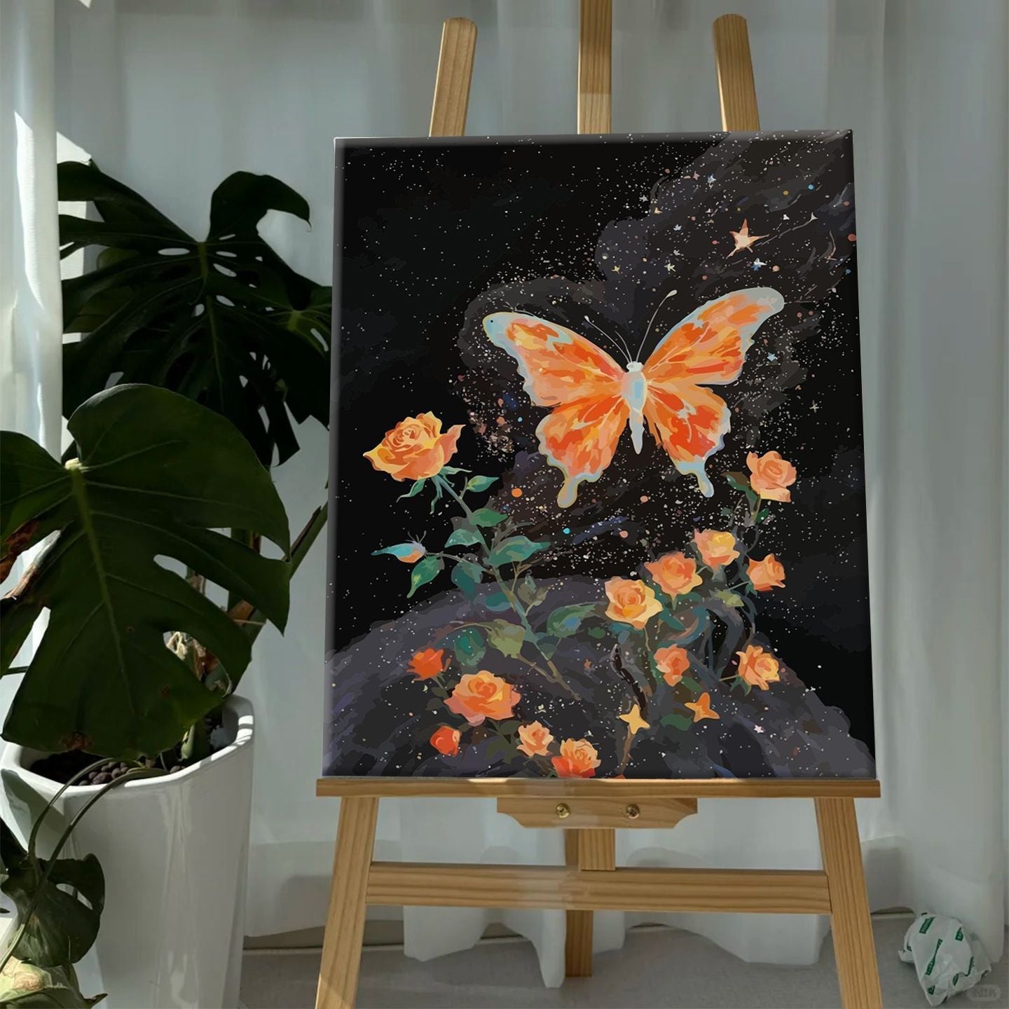 Bunte Schmetterlinge und Floral Leinwanddruck Brehn