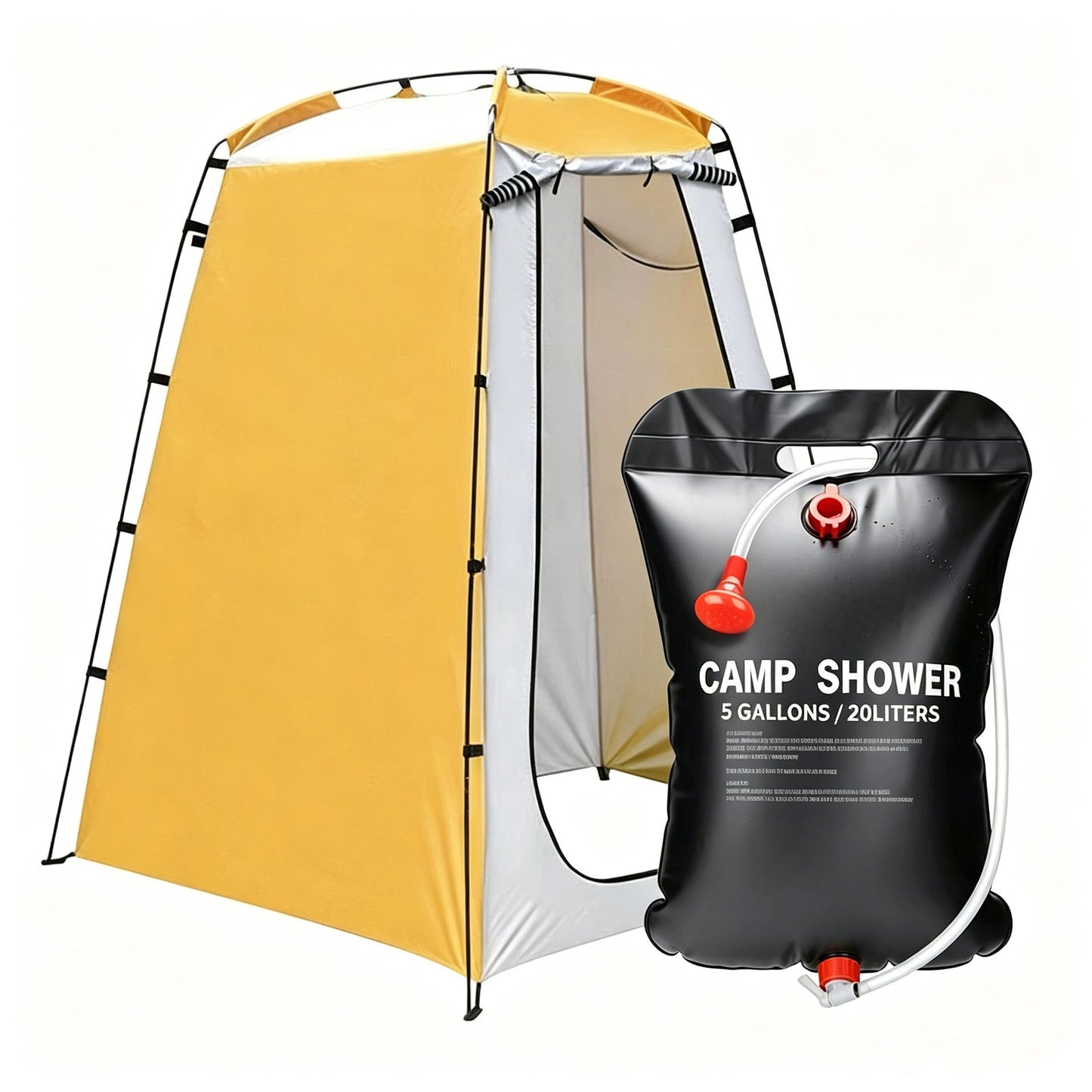 Tragbares Camping-Dusch-Privatsphäre-Zelt mit fünf Gallonen Solar-Duschebeutel und aufklappbarem faltbarem Stangensystem Brehn