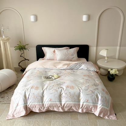 Botanisches Baumwollsatin Bettbezugset mit luxuriösem Satinrand & wendem Design