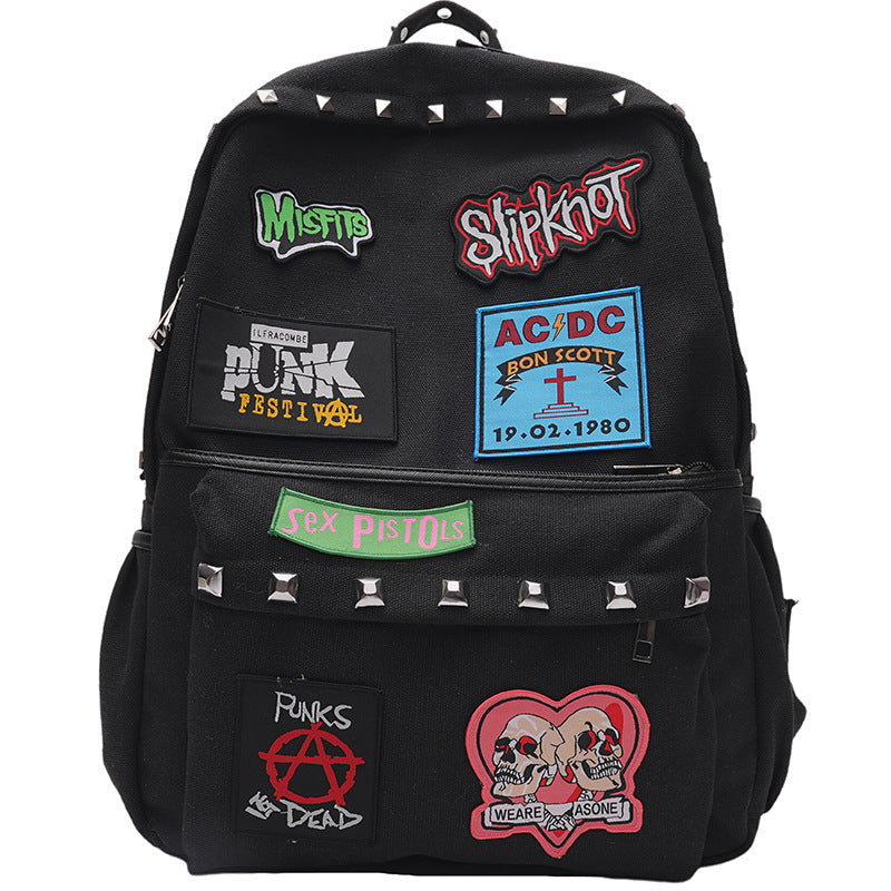 Punk-inspirierter Grafik-Patch-Schulrucksack Brehn