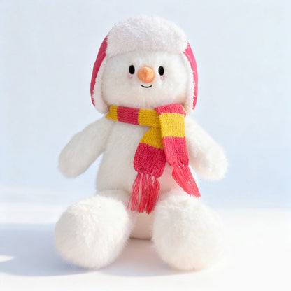 Plüsch Schneemann Sitzendes Kuscheltier mit Gestreiftem Gestricktem Schal & Kunstfell-Fliegermütze Brehn