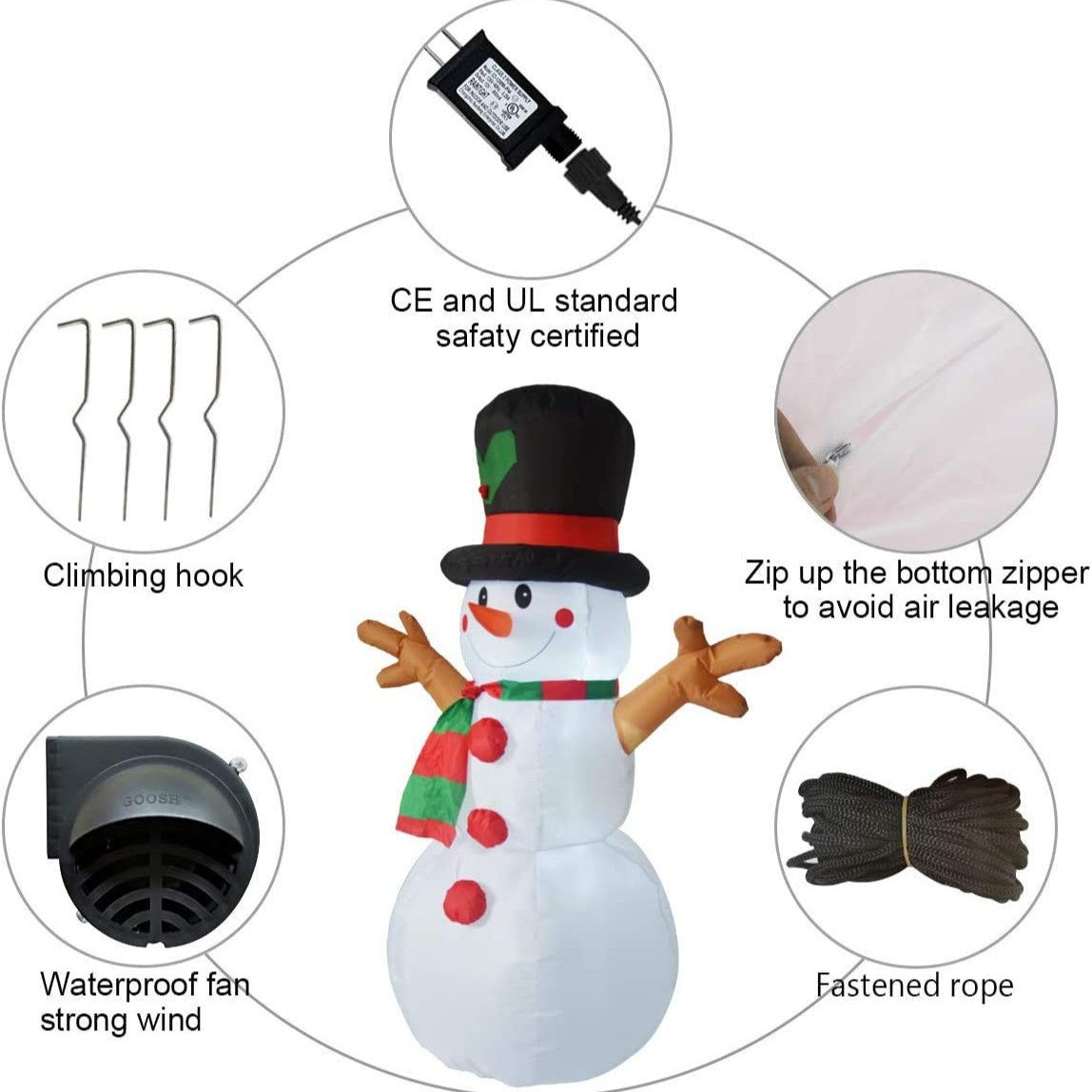 Aufblasbarer Schneemann mit festlicher Deko