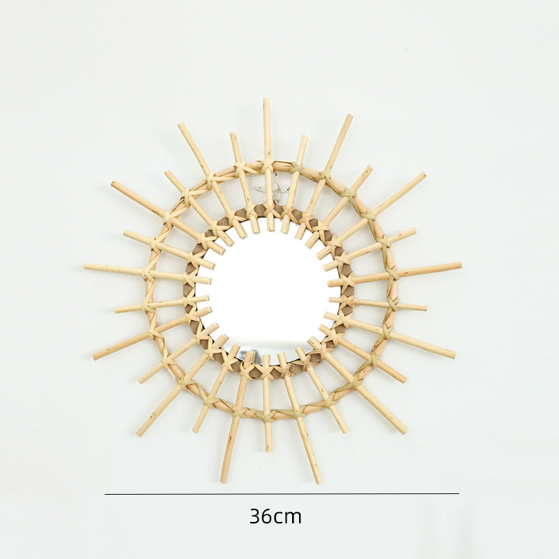 Eleganter Runder Wandspiegel Aus Natürlichem Rattan Brehn