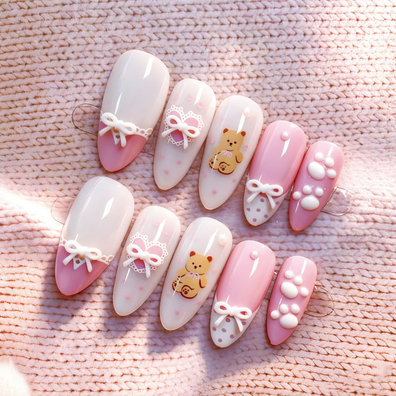 Künstlerisches Bären-Themen Press-On Nagelset Brehn