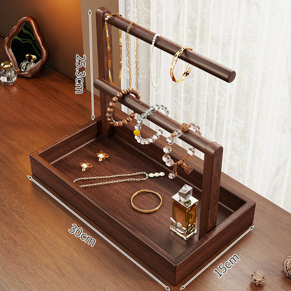 Holz Stufen Schmuck Display Ständer mit drei Stangen und Ablagewanne