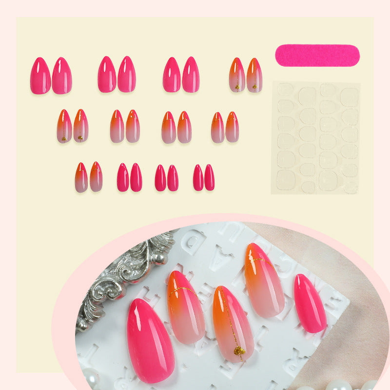 Press-On Nail Set mit lebhaftem Farbverlauf-Design und goldenen Akzenten Brehn