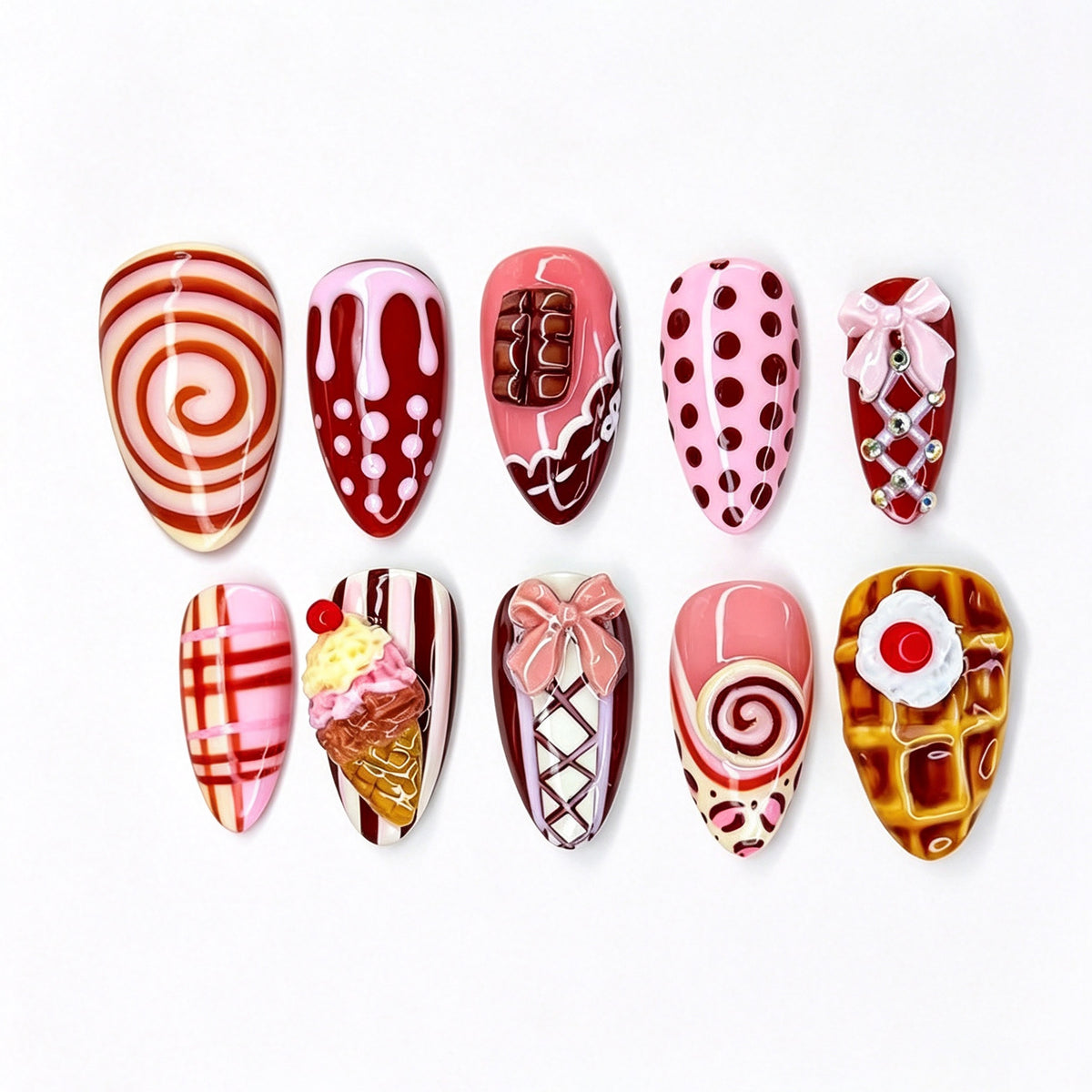 Künstlerisches von Desserts inspiriertes Press-On-Nagelset Brehn