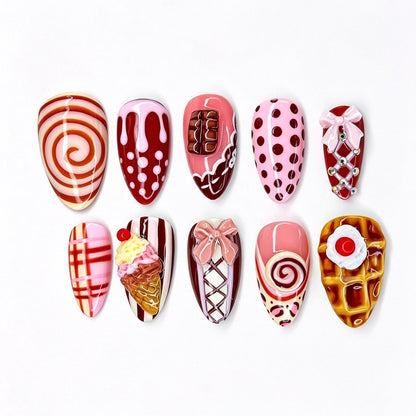 Künstlerisches von Desserts inspiriertes Press-On-Nagelset Brehn