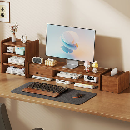 Massivholz-Monitorständer und Schreibtischorganizer mit zweistufigem Regal und Kabelmanagement