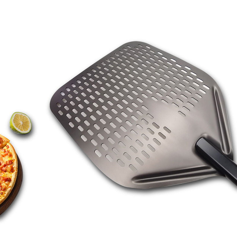 Perforierte leichte Aluminiumpizzaschaufel mit klappbarem Griff und rutschfester Grifffläche Brehn