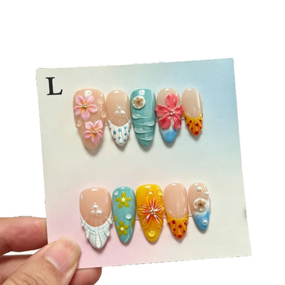 Künstlerisches floral-verziertes Press-On Nagelset