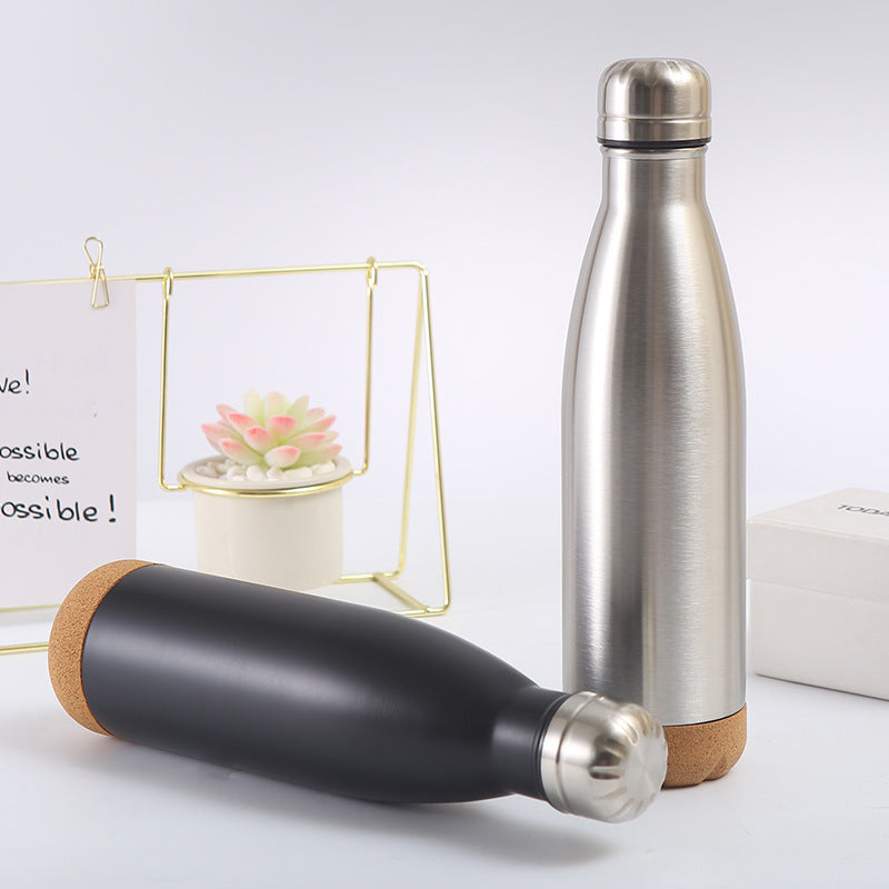 Damen stilvolle Edelstahl Isolierflasche mit Korkboden Brehn