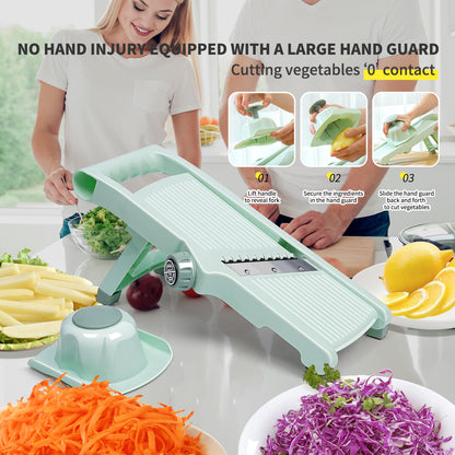Adjustable V-Blade Mandoline Slicer with Safety Handguard and Suction Base