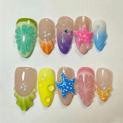 Marine-inspirierte dekorative Press-On-Nagelset