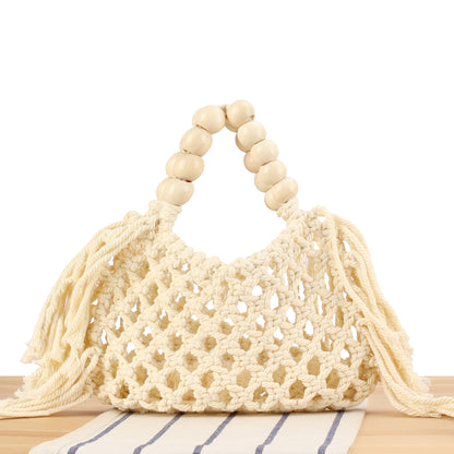 Handgefertigte Makramee-Tasche mit Holzgriffen Brehn