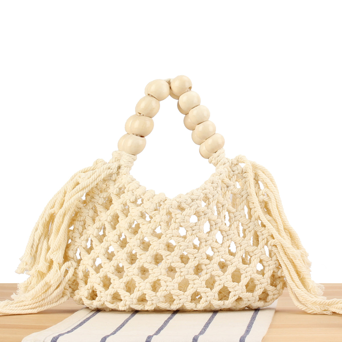 Makramee-Handtasche mit Holzgriffen Brehn