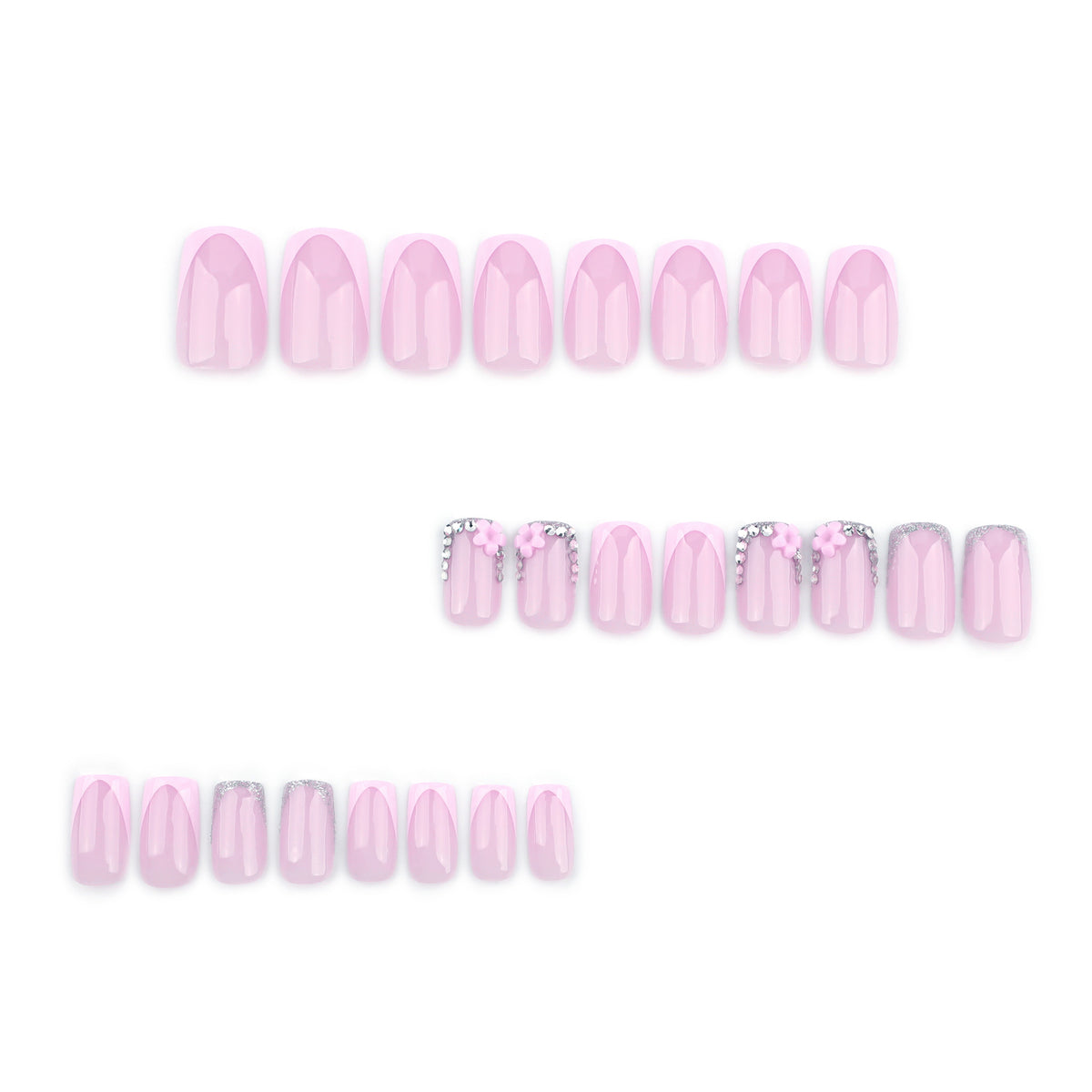 Kunstvolle Gel-Nägel mit eleganten floralem Design und Glitzerakzenten Brehn