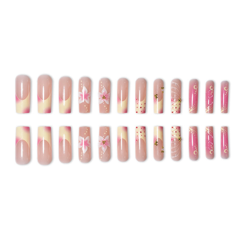 Künstlerisches florales und Pünktchen Press-On Nagelset Brehn