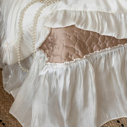 Vintage Floral Jacquard Bettwäsche Set mit Rüschensatinbesatz und Spitzenpaneel