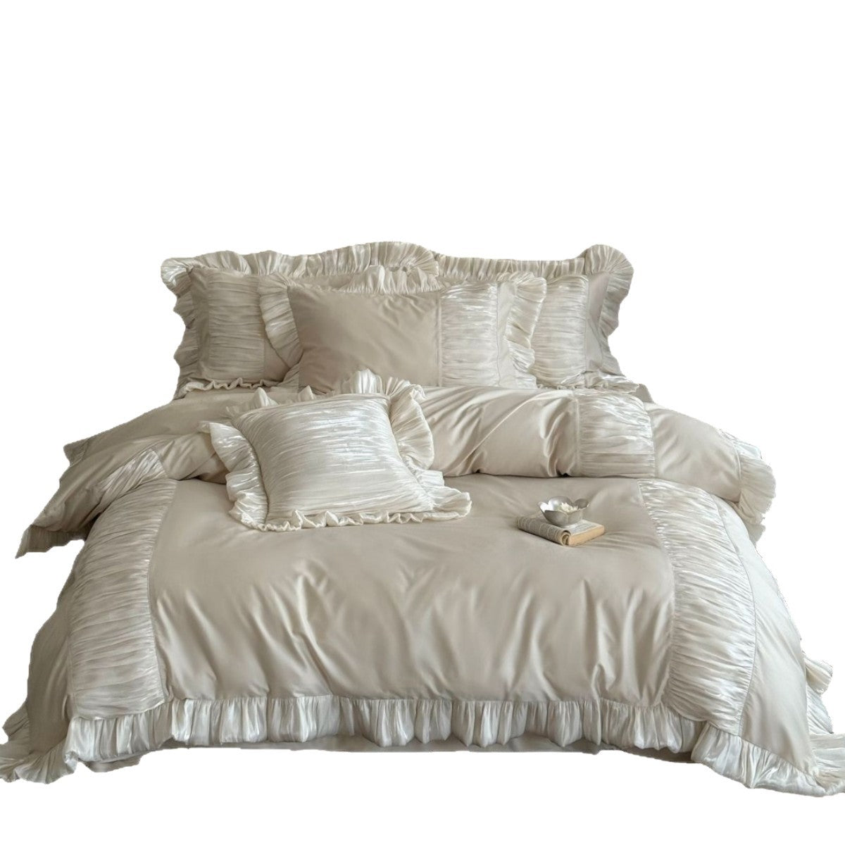 Romantisches Satin-Bettwäsche-Set mit Rüschen und plissierten Einsätzen