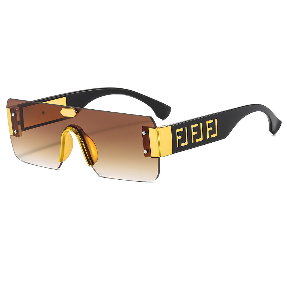 Damen futuristische Oversize-Sonnenbrille mit Metall-Details Brehn