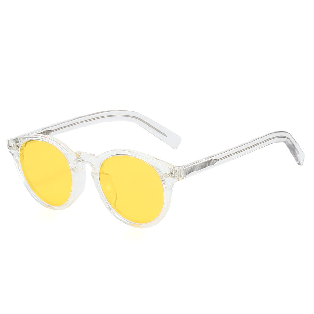 Damen modische Sonnenbrille mit transparentem Rahmen und gelben Gläsern Brehn