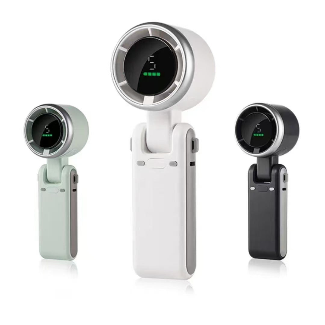Unisex nan faltbarer bladloser Handventilator mit digitaler Akkuanzeige verstellbarem Neigekopf USB-C Ladeanschluss Brehn