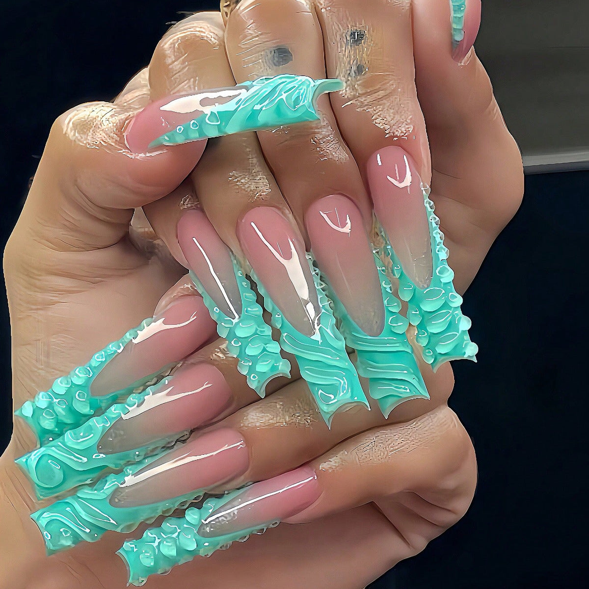 Künstlerisches langes Press-On-Nagelkunst-Set mit strukturiertem Design Brehn