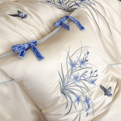 Bestickte Satin-Feeling Bettbezug Set mit Eckbindungsakzenten