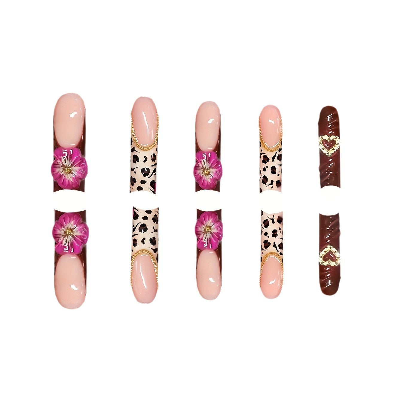 Dekorative Lange Acryl Drucknagelkunst mit Floral- und Leopardenmustern Brehn