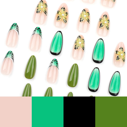 Kunstvolle Gel-Nägel mit floralem Design und Glitzereffekten Brehn