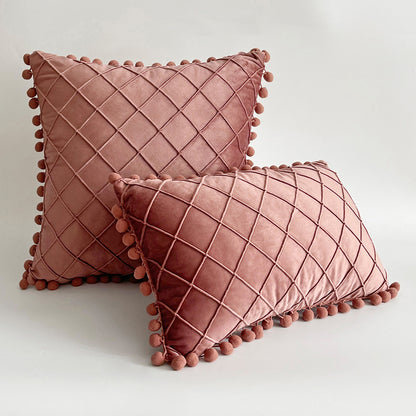Dekorativer Samt Pom-Pom Gitter-Tufted Wurfkissenbezug