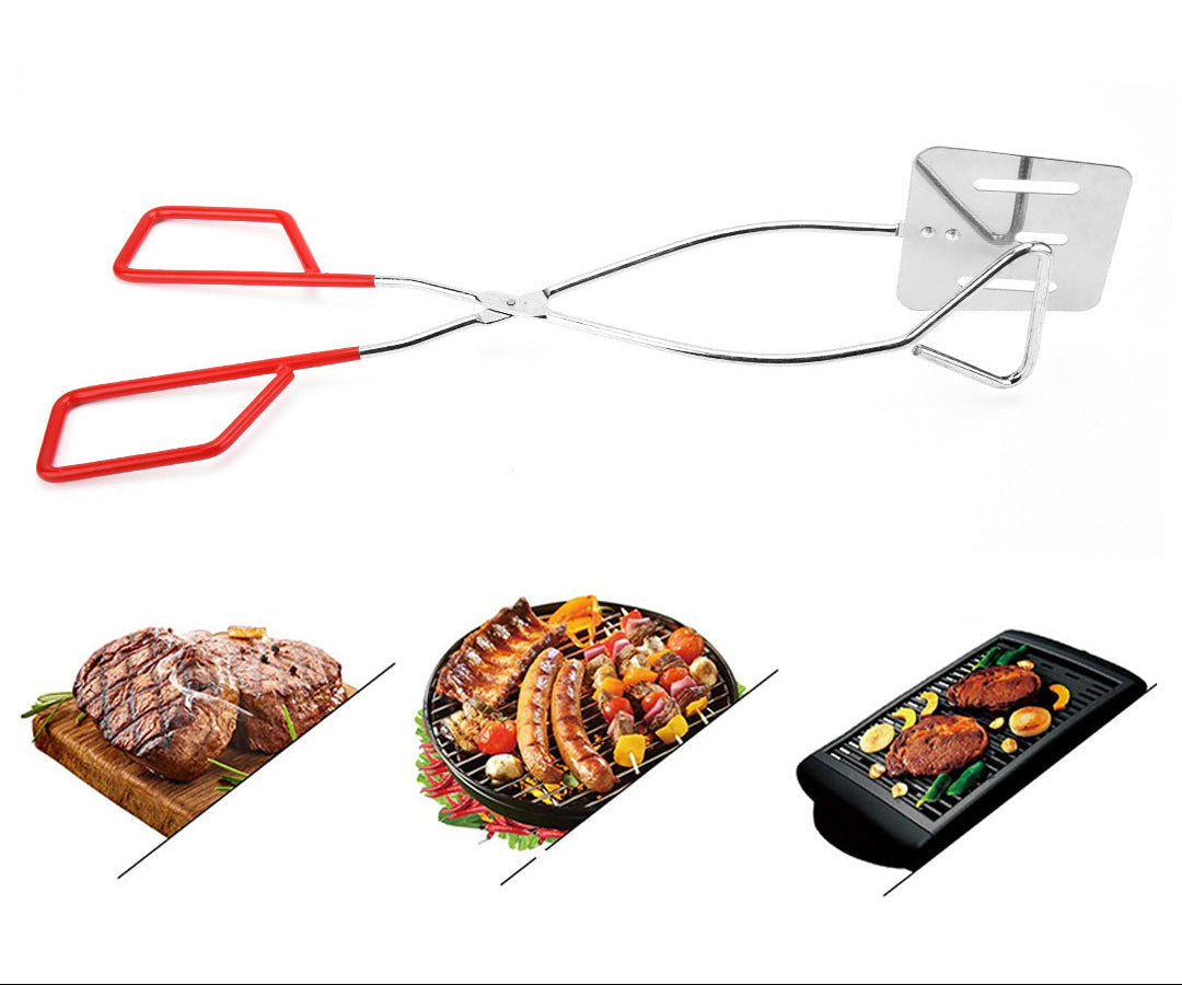 Verstellbare Grillzange mit Flachem Spatelkopf Aus Edelstahl und Silikonbeschichtetem Griff Brehn