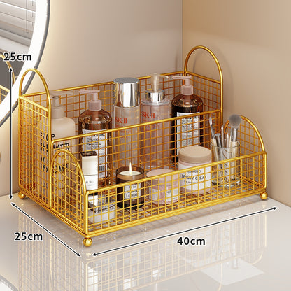 Gekrümmte Ecke Dreitier Metall Mesh Schminktisch und countertop Organizer
