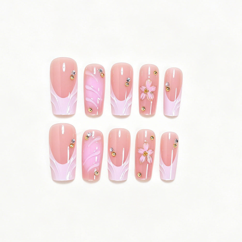 Elegantes florales Nagelkunst Press-On Set Brehn