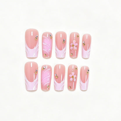 Elegantes florales Nagelkunst Press-On Set Brehn