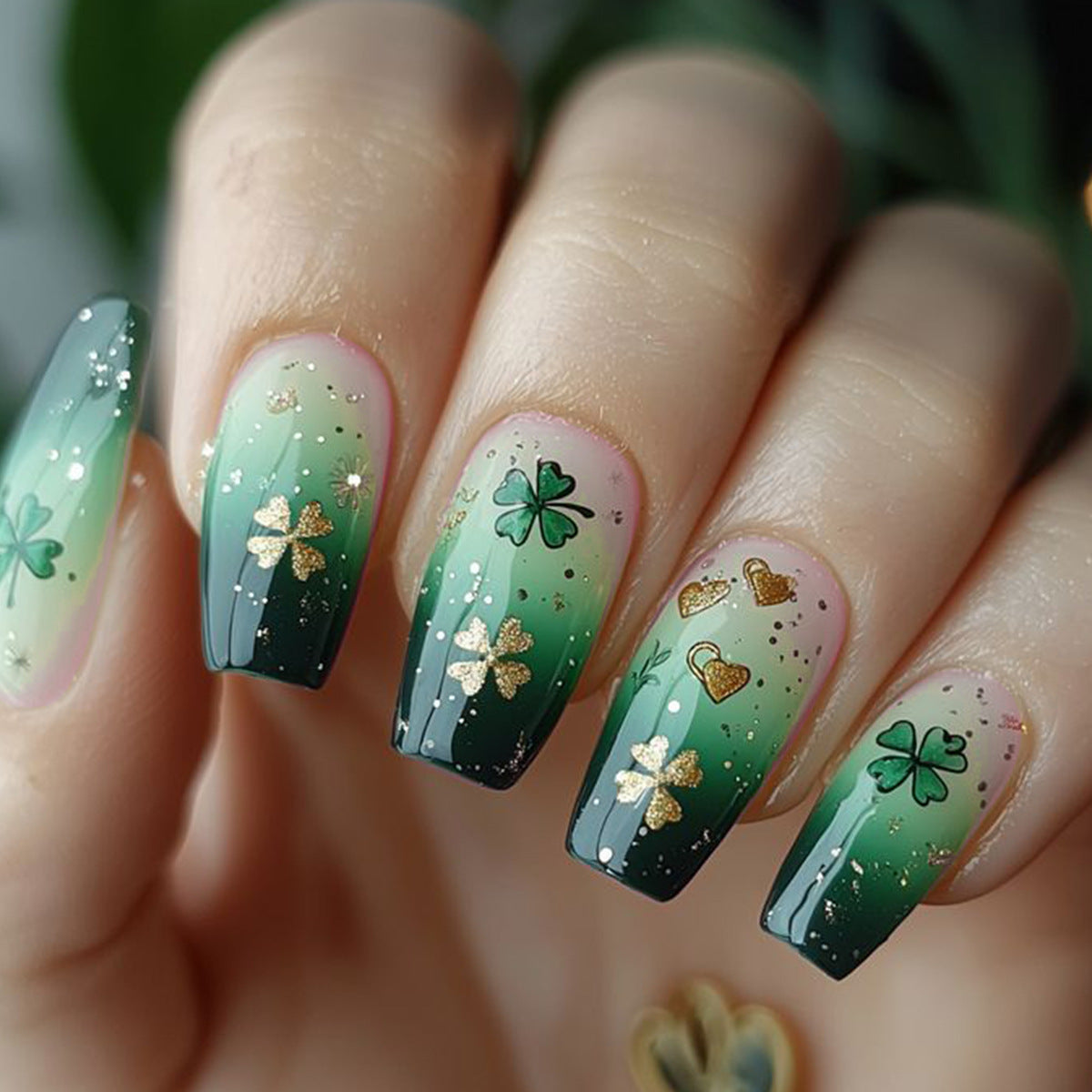Dekorative Shamrock Glitter Nagel Kunst Extensions Brehn