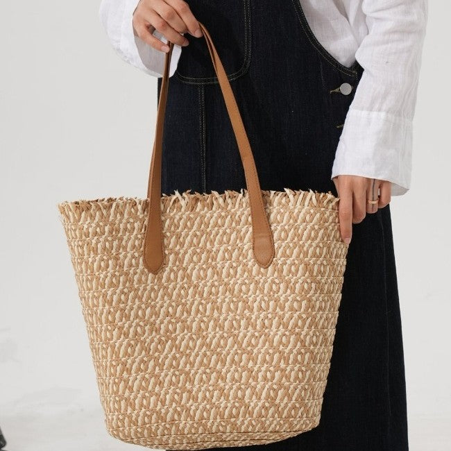Multifunktionale Bast-Shopper mit Eleganten Ledergriffen Brehn